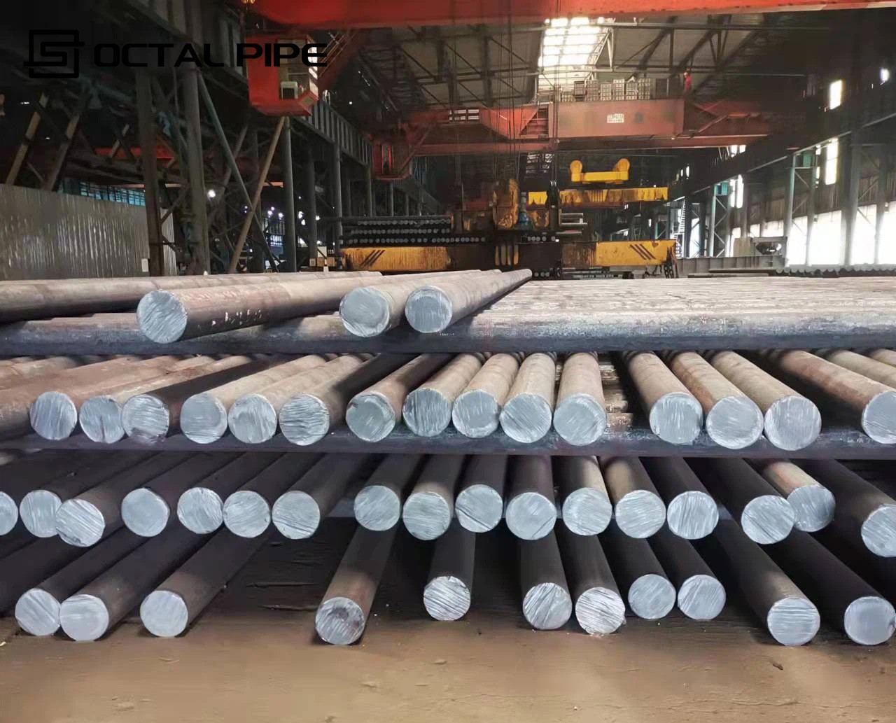 cut-to-length round steel bars neatly stacked for delivery cut-to-length round steel bars neatly stacked for delivery
